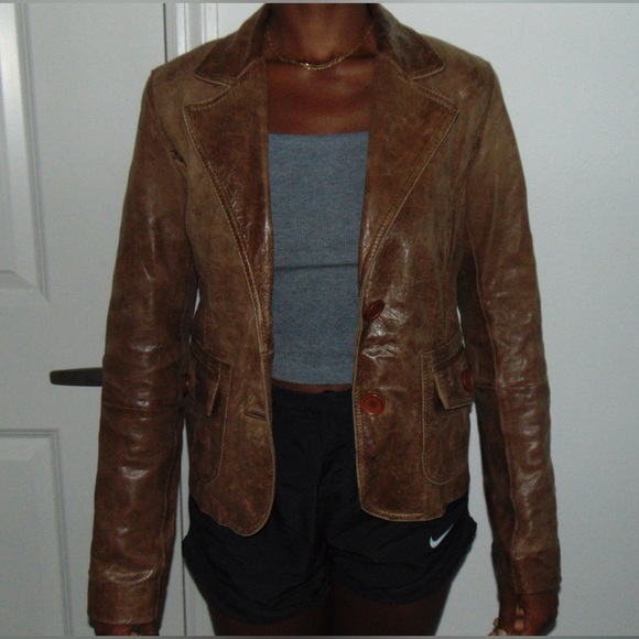 Promod Brown Leather Blazer - Picture 3 of 4